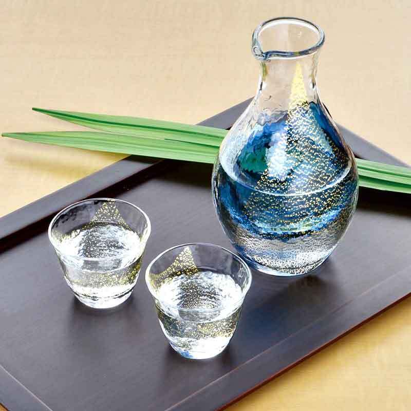 グラスコレクション 金箔 冷酒用 3点セット ( 氷ポケット付き徳利1個＋