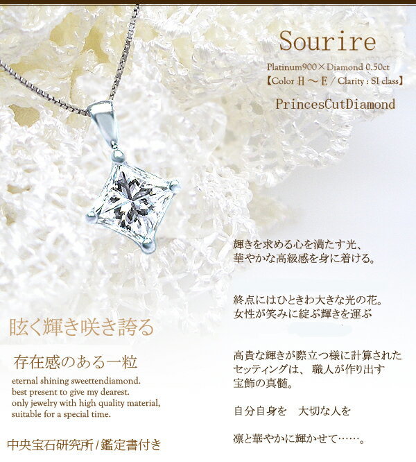 中央宝石研究所 鑑定書】pt900【0.5ctup】プリンセスカット