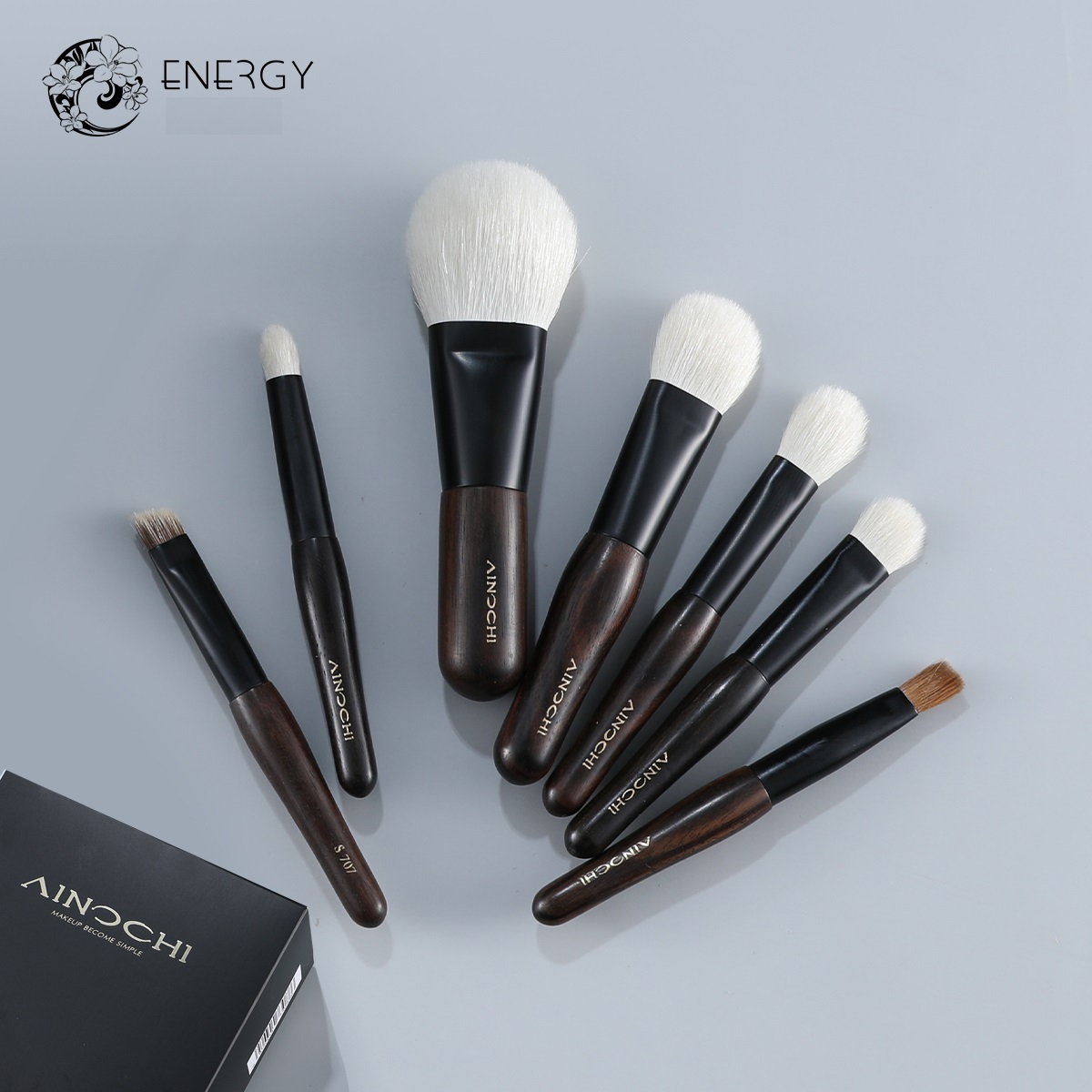 送料無料 ☆AINOCHIメイクブラシ7本セットー黒檀シリーズ 化粧筆