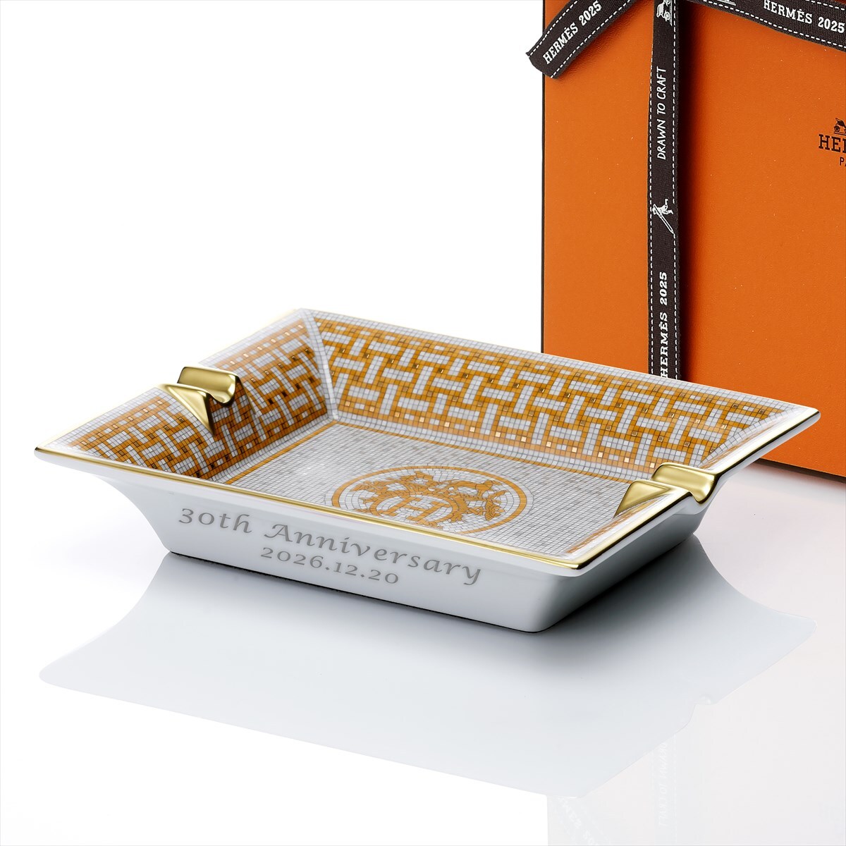 HERMES エルメス モザイク ヴァンキャトル 灰皿 ゴールド 名入れ彫刻代