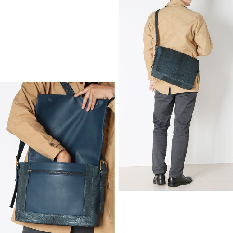 メンズ 本革 ショルダーバッグ A4 対応 ダイヤモンド パイソン