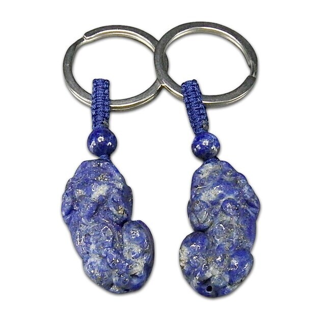 天然石ラピスラズリヒキュウ彫りステンレス製キーホルダー雄雌ペア