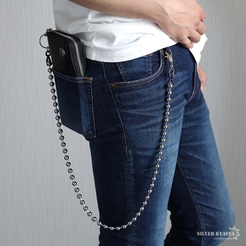ステンレス ウォレットチェーン ボールチェーン シルバー 幅10mm 全長