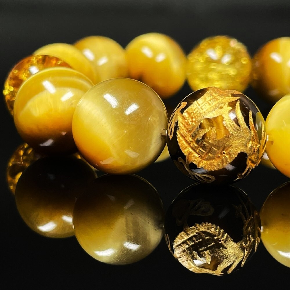 才能を開花させる］14ミリ 風水神 皇帝龍 タイガーアイ ゴールデン