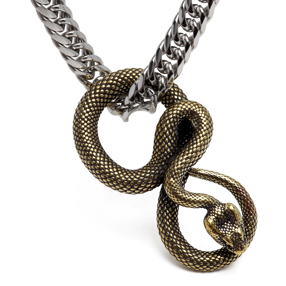 ステンレス スネークネックレス ヘビ ペンダントネックレス ダブル喜平