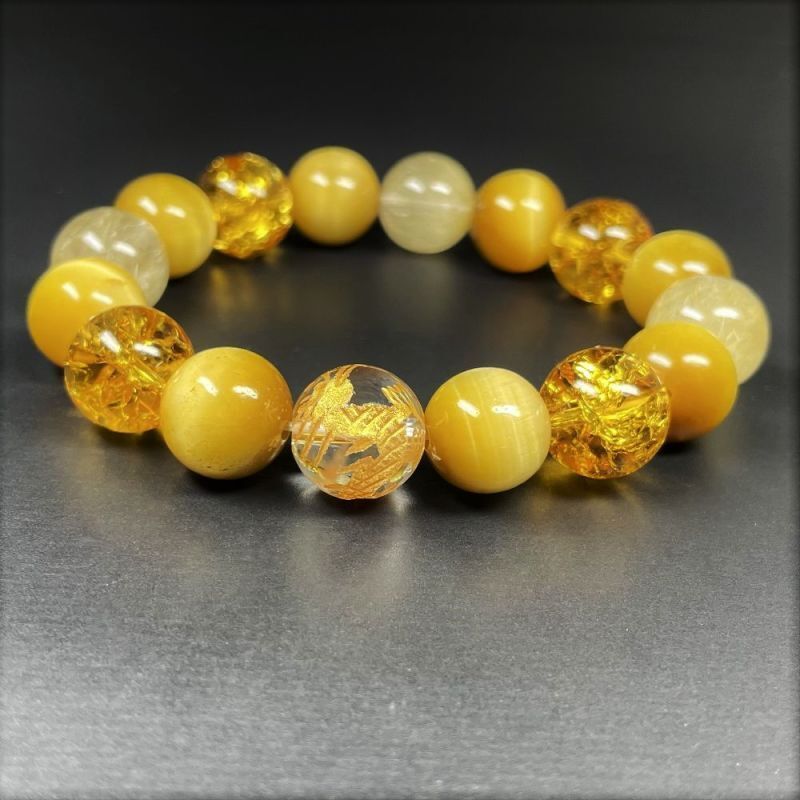 相性抜群の組み合わせ］12mm ブレスレット金彫皇帝龍 本水晶