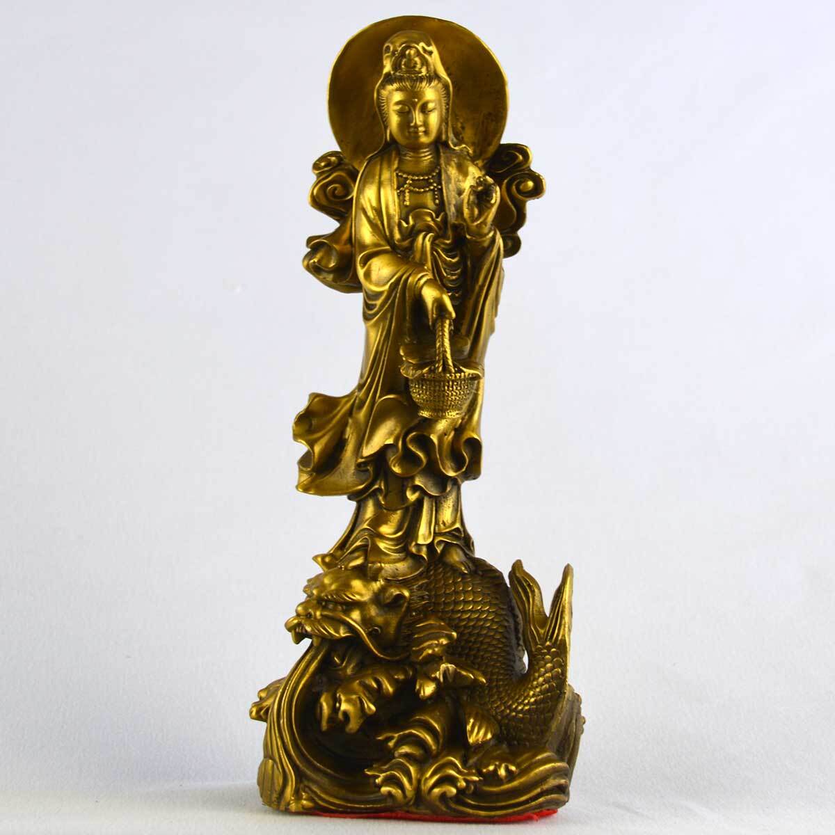 魚籃観音 観音像 銅製 23cm 大漁祈願 商売繁盛 厄除け 艱難突破 海上