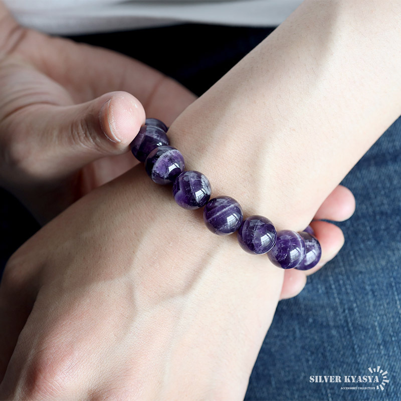 パワーストーンブレスレット 数珠ブレスレット アメジスト 14mm 天然石