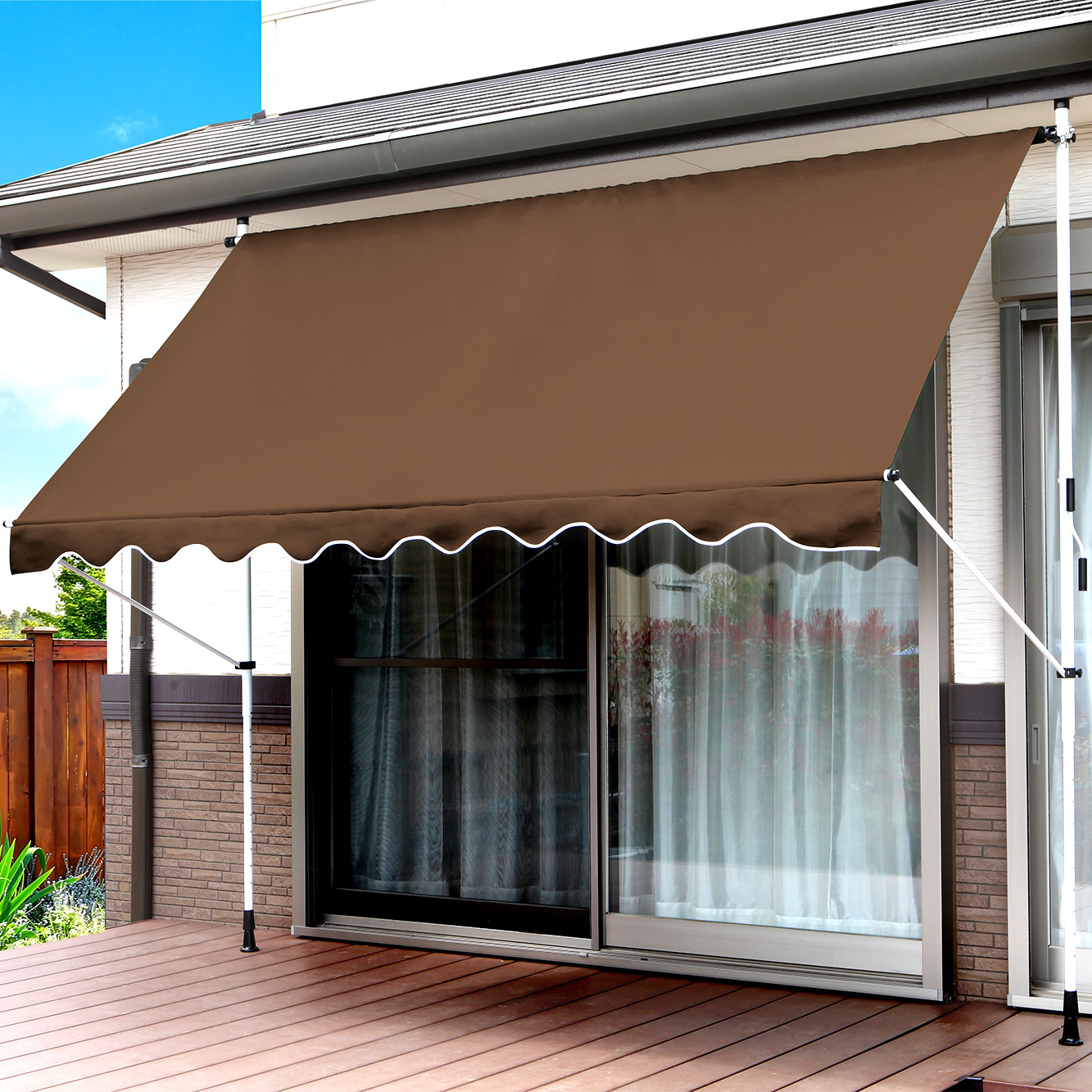 日よけ シェード 幅300cmタイプ つっぱり式 日除け 前幕付き