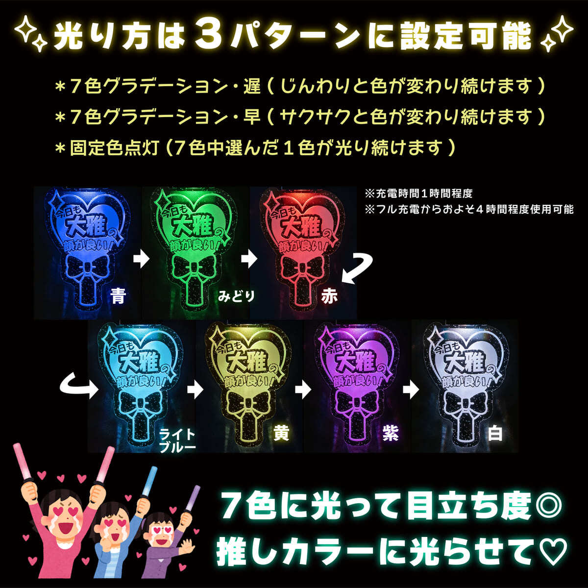 キーホルダー 名入れ ［ ラメ ］ 光る ハート ペンライト 推し