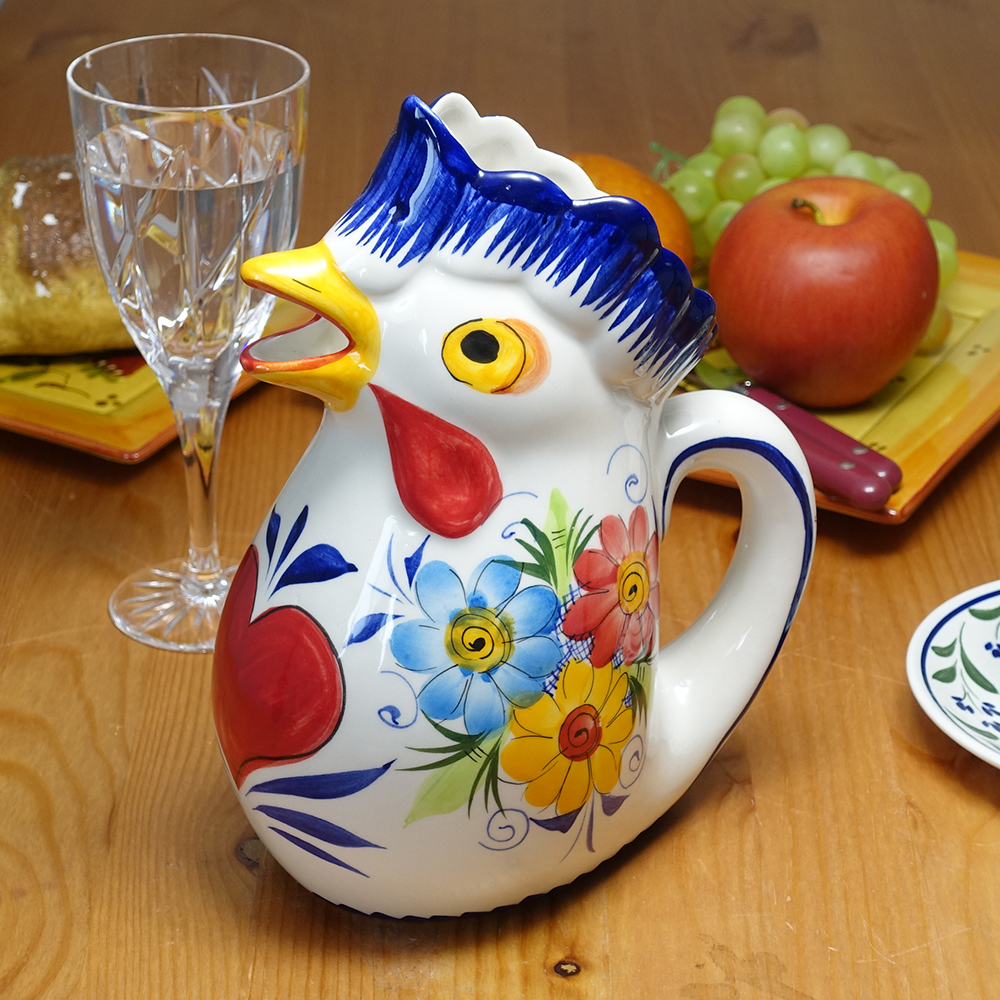 ポルトガル製 陶器製 ニワトリ ジャグ 水差し ハンドメイド ピッチャー