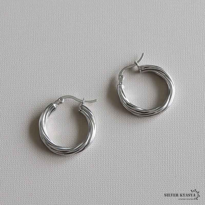 シルバー925 ツイストピアス フープピアス レディース 可愛い シルバー