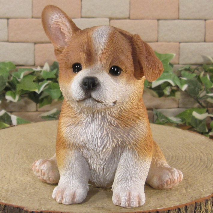 犬 置物 リアル 仔ウエルシュ・コーギー お座り 動物オブジェ ガーデン