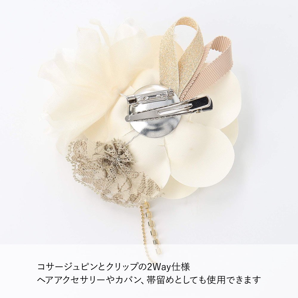 コサージュ 日本製 ブローチ カメリア パール レース フラワー