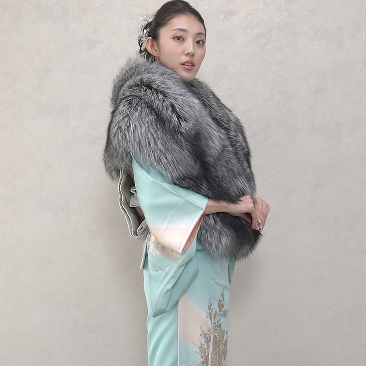 ラッピング無料】日本製 SAGA シルバーフォックス ストール 和洋兼用