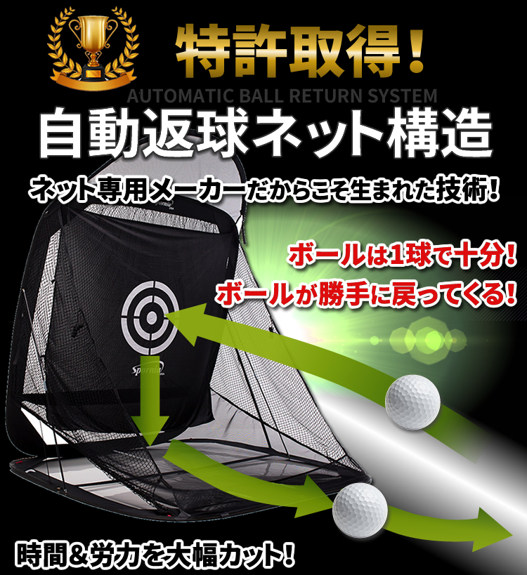 ゴルフネット コンパクトサイズ 160cm 【簡単設置 屋外 室内】 特許