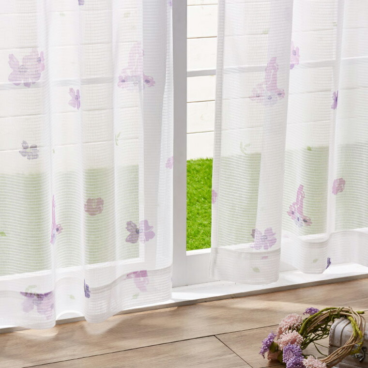 レースカーテン 2枚組 100×133cm 塔の上のラプンツェル 洗える 花柄