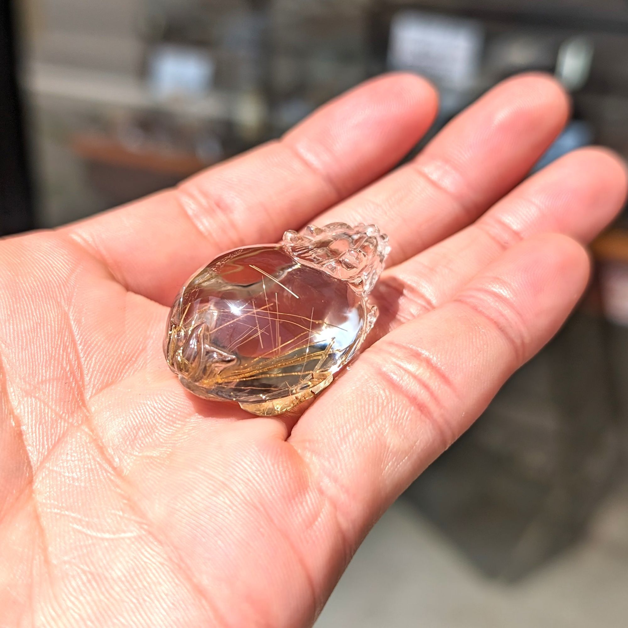 家運の好転］ゴールドルチル クォーツ 龍亀 ロングイ Lng1 26g 台座付