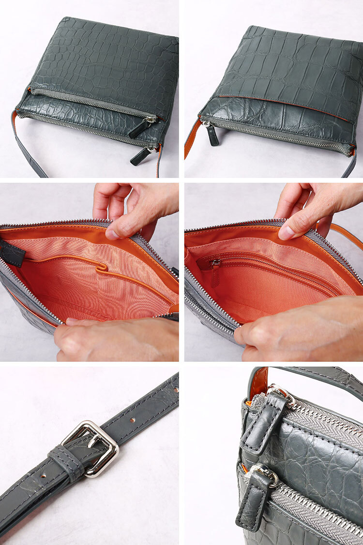クロコダイル ショルダー バッグ バイカラー マット 加工 レディース