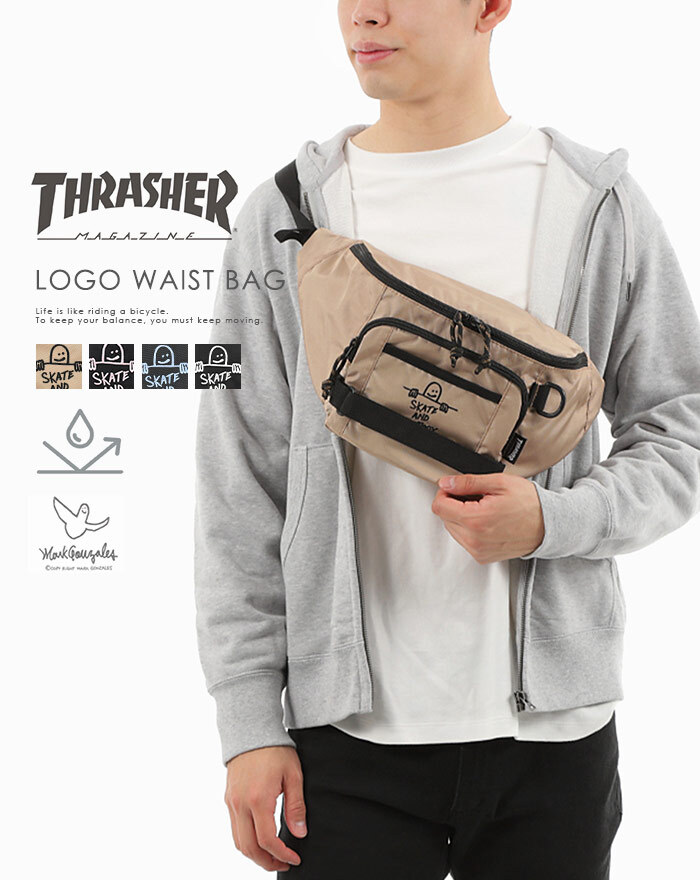 ウエストバッグ 黒 ボディバッグ ショルダー THRASHER スラッシャー