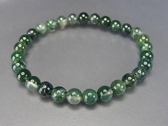 色合い良好モスアゲート水草瑪瑙約6mm強天然石ブレスレット数珠 - 【石