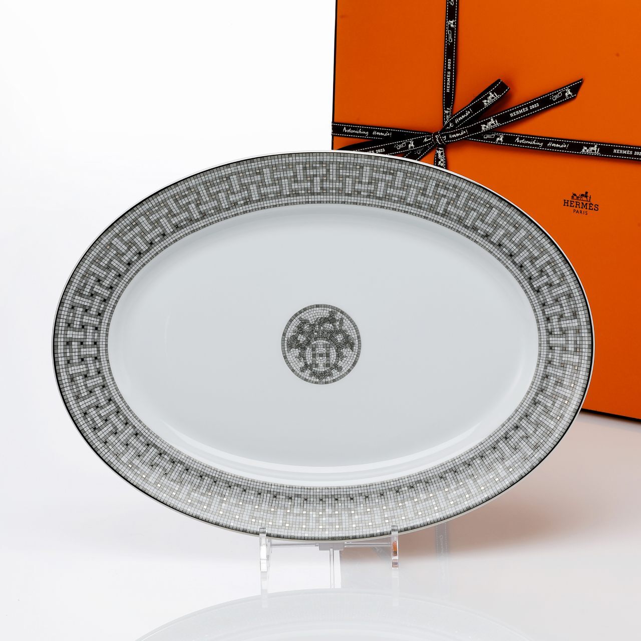 Hermes エルメス モザイク ヴァンキャトル プラチナ オーバルプレート