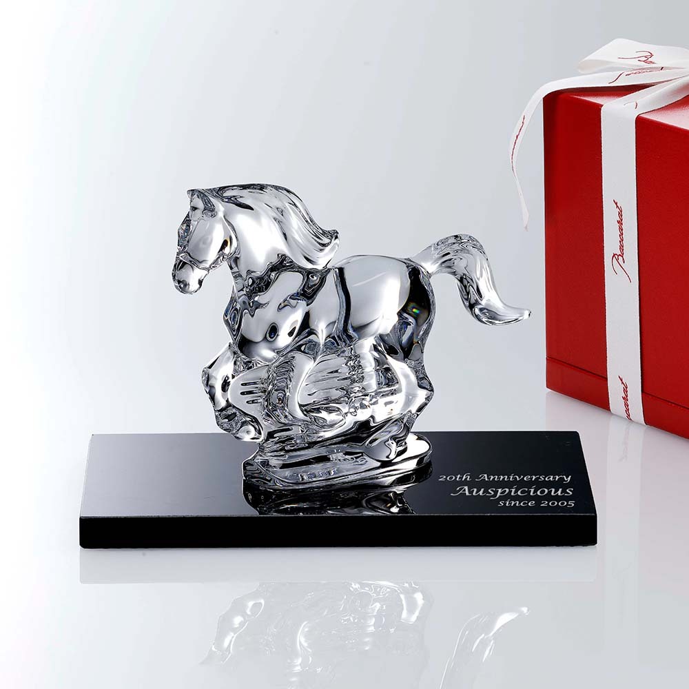 Baccarat バカラ 干支 馬 クリア・大理石 台座 20×12cm オリジナル