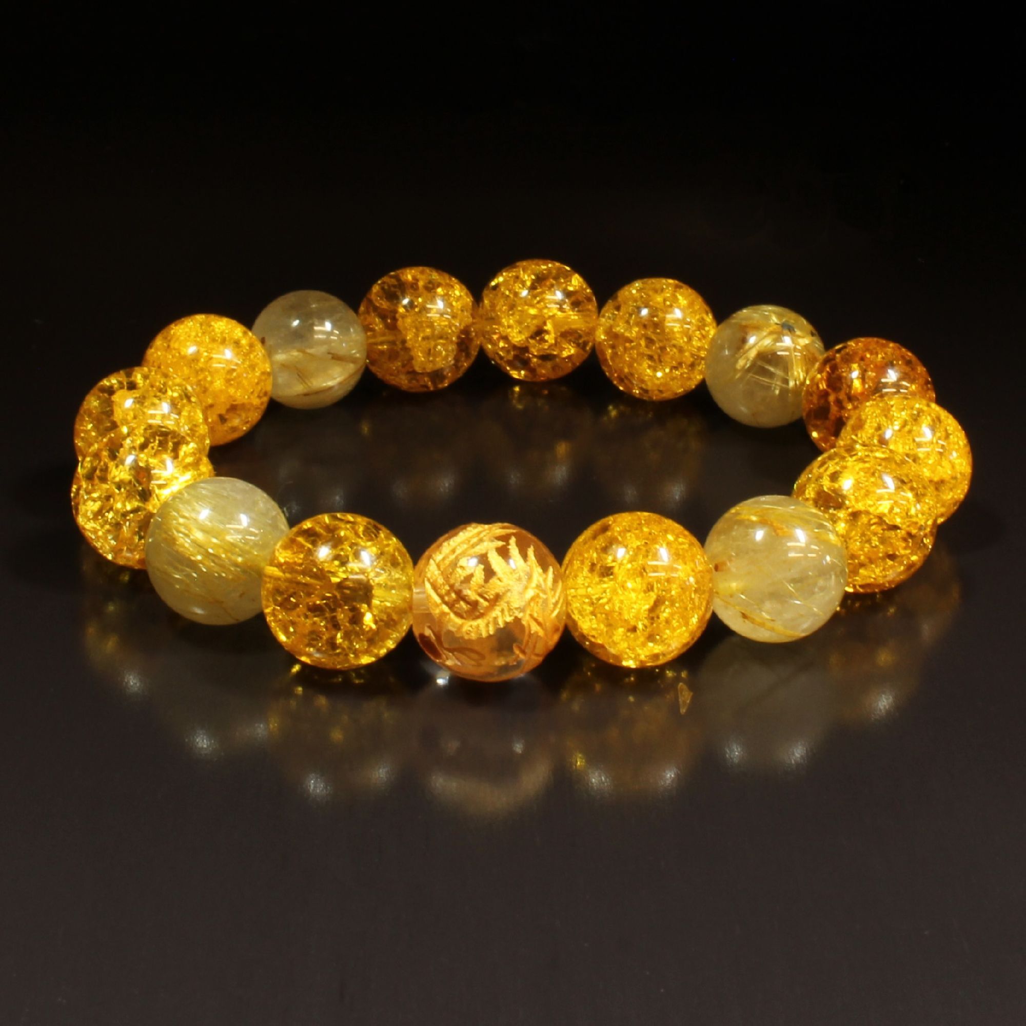 龍神様の力を］12ミリ 風水神 皇帝龍 本水晶 シトリン 黄水晶クラック