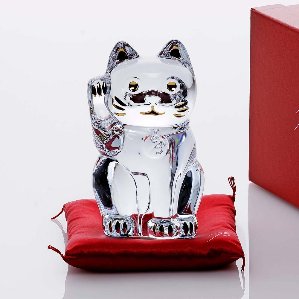 Baccarat バカラ まねき猫 Mサイズ 座布団付き 名入れ彫刻代込み 名