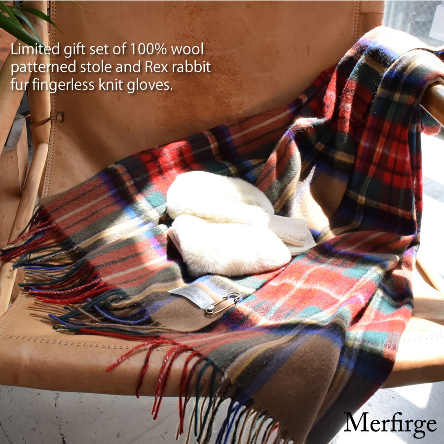 ギフトセット [Merfirge] ウール 100％ チェック柄ストール