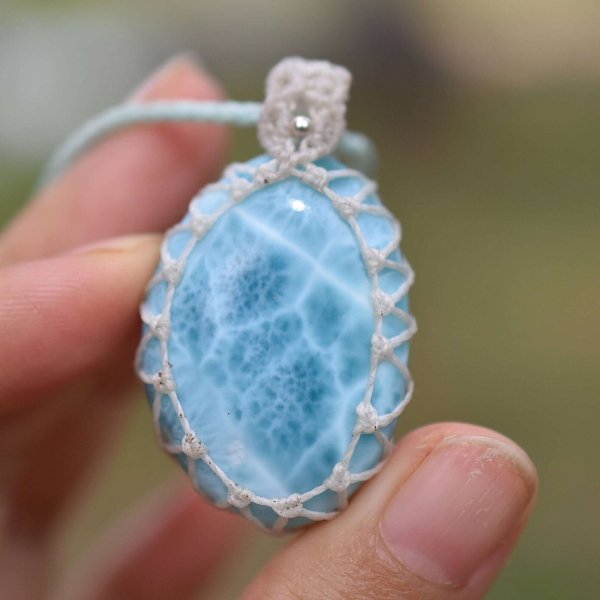 泡のしずく☆ラリマー マクラメネックレス 1203 天然石 一点もの