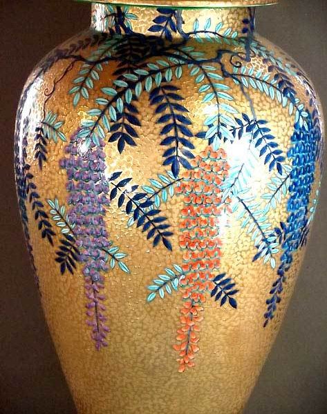 有田焼 陶芸家 藤井錦彩作】有田焼美術品 染錦黄金藤絵飾り特大沈香壺