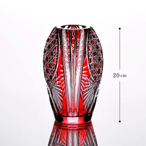 KAGAMI カガミクリスタル 江戸切子 花瓶 笹っ葉に八角籠目紋 20cm 名