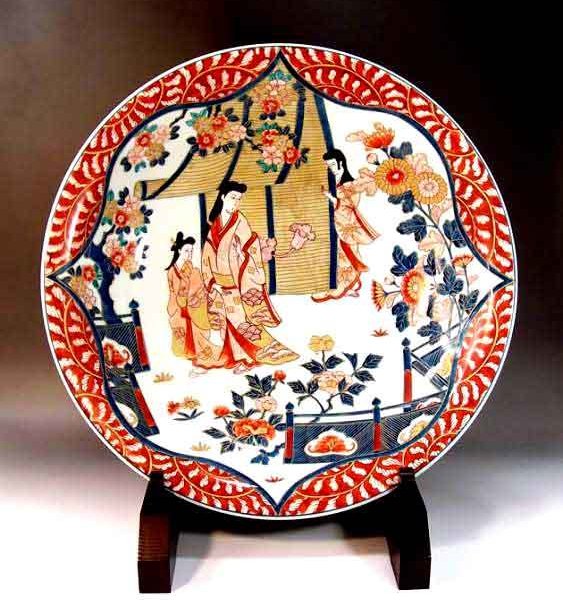 有田焼 陶芸家 藤井錦彩作】有田焼美術品 古伊万里染錦金彩唐草割元禄