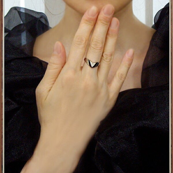 pt900【0.03ct】オニキス ダイヤモンド リング Vライン V字 [SIクラス