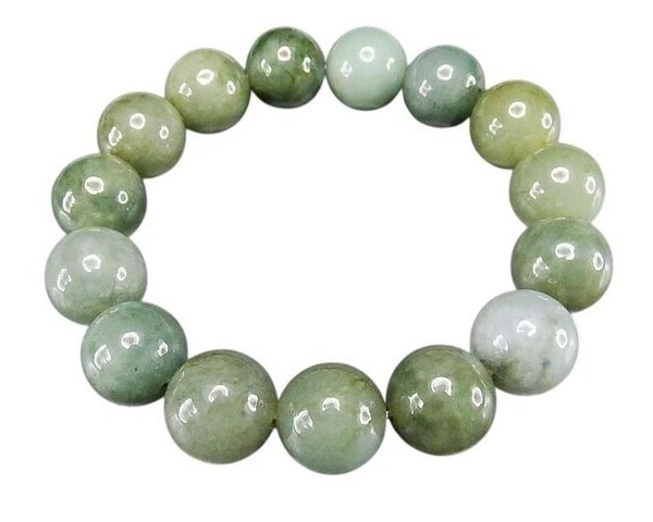 草緑色濃い目ひすい大玉約13mm本翡翠ジェダイト数珠ブレスレット