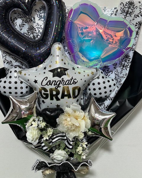 モノトーンバルーンブーケ ハート バルーンブーケ 卒業式プレゼント