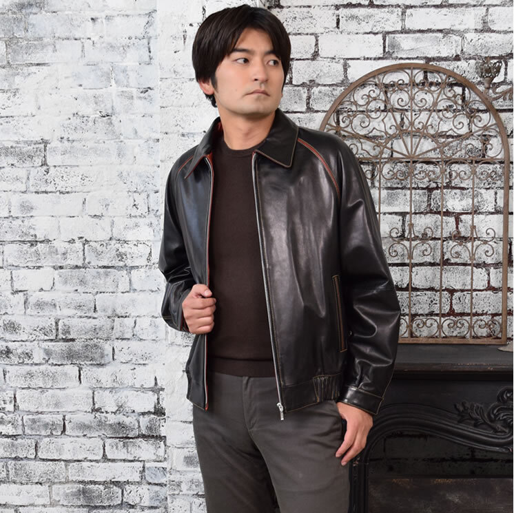 ラッピング無料】【MONCADA】メンズ ソフト ラム ブルゾン (MZR1107