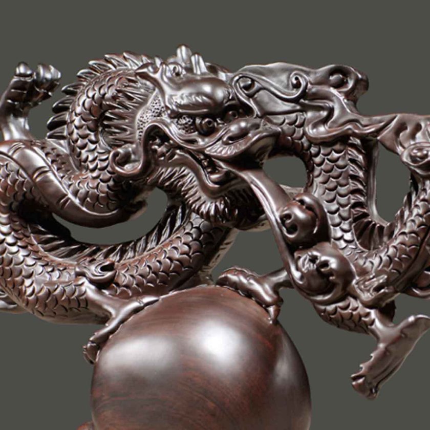 龍神 雲龍 雲 黒壇 花梨 彫刻 如意宝珠 商売繁盛 心願成就 金運 開運