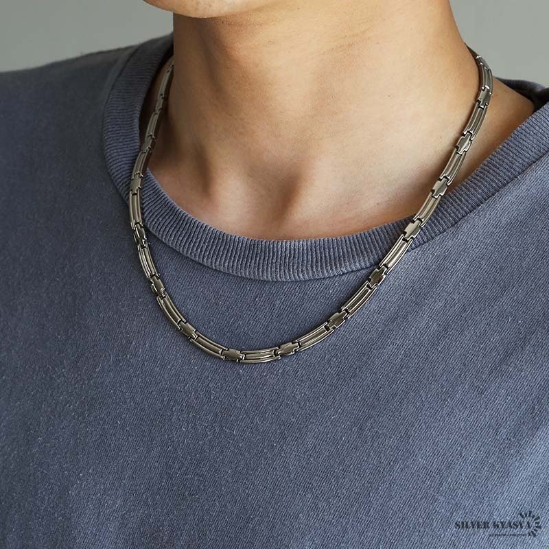 純チタン 磁気ネックレス シルバー Titanium チタンネックレス 軽い 首
