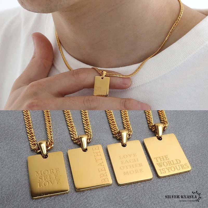 ドッグタグネックレス プレートネックレス ゴールド メンズ スクエア