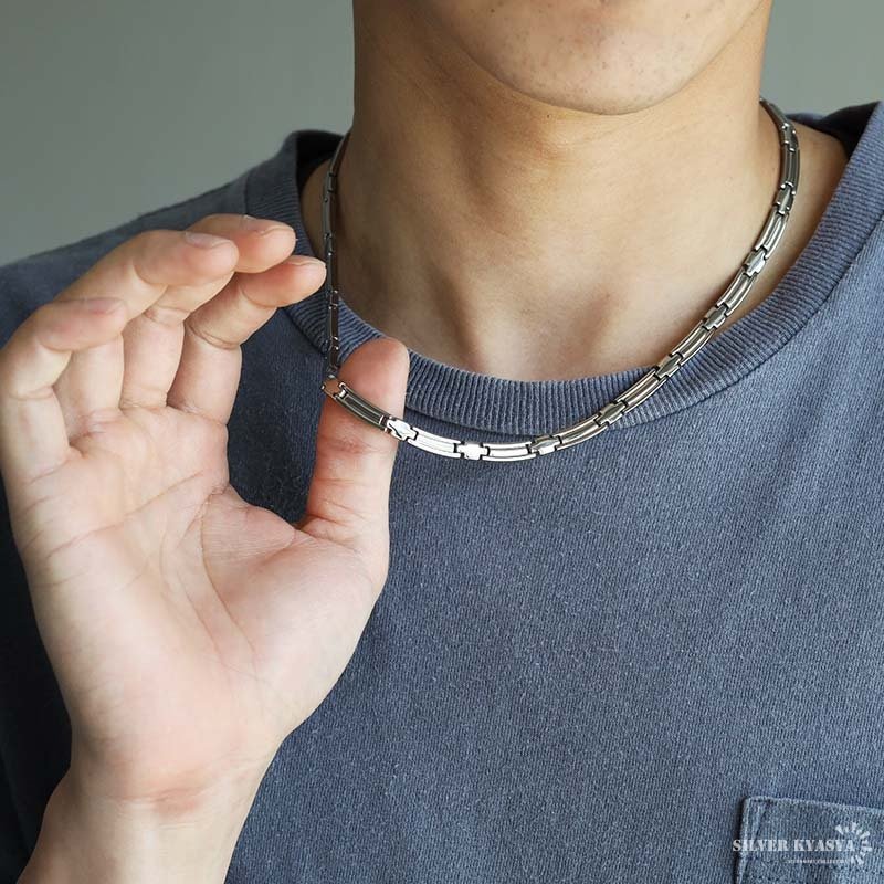 純チタン 磁気ネックレス シルバー Titanium チタンネックレス 軽い 首