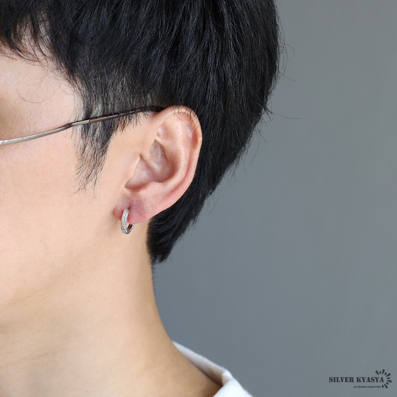 シルバー925素材 フープピアス シルバー silver メンズ S925 CZ