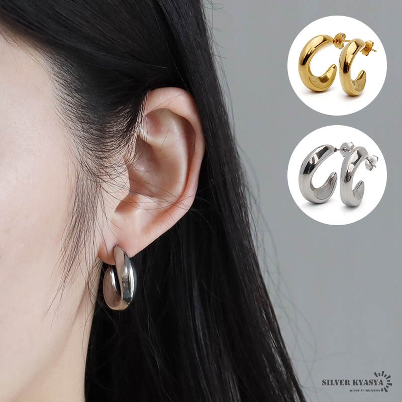 ピアス 太め 軽い レディース フープピアス ステンレス イヤリング