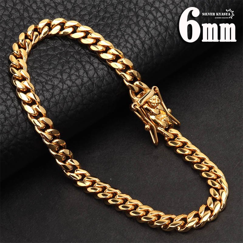 316L 細め レディース メンズ チェーンブレスレット 18k gp 18金