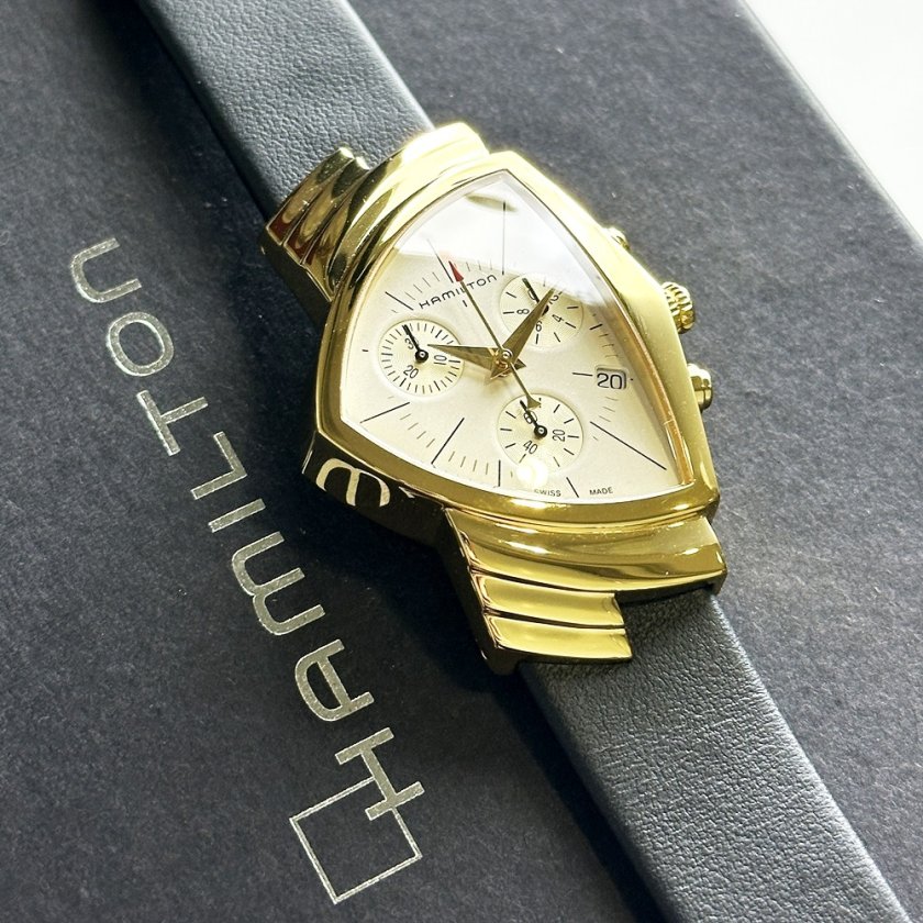 ☆HAMILTON☆ベンチュラ純正/クロコダイル型押しベルト(ゴールド