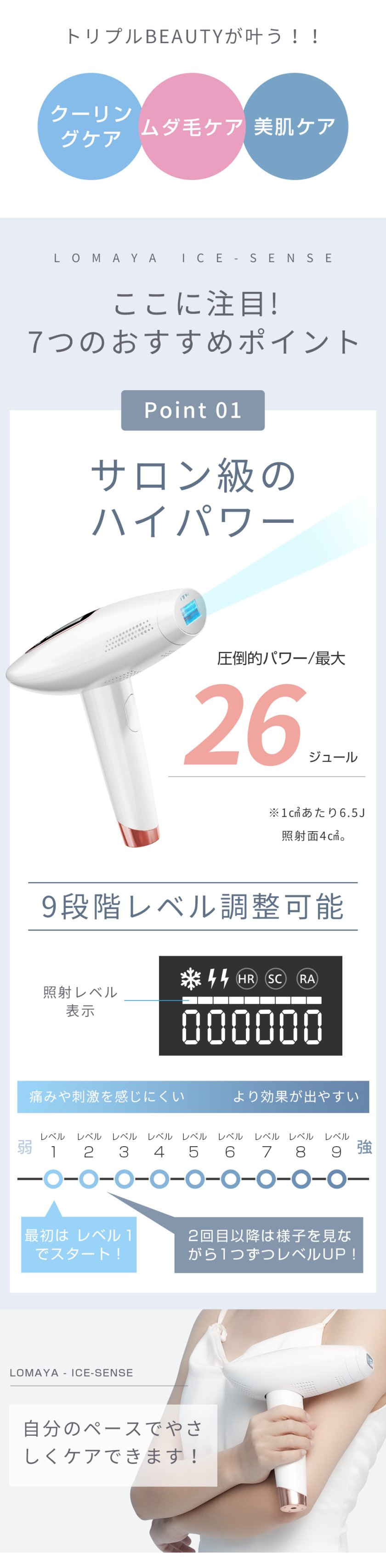 期間限定最大20%OFF／ 「照射回数無限&9段階調節可能」Lomaya 脱毛器