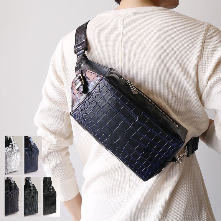 クロコダイル メンズ ボディバッグ 日本製 マット 加工 ショルダー