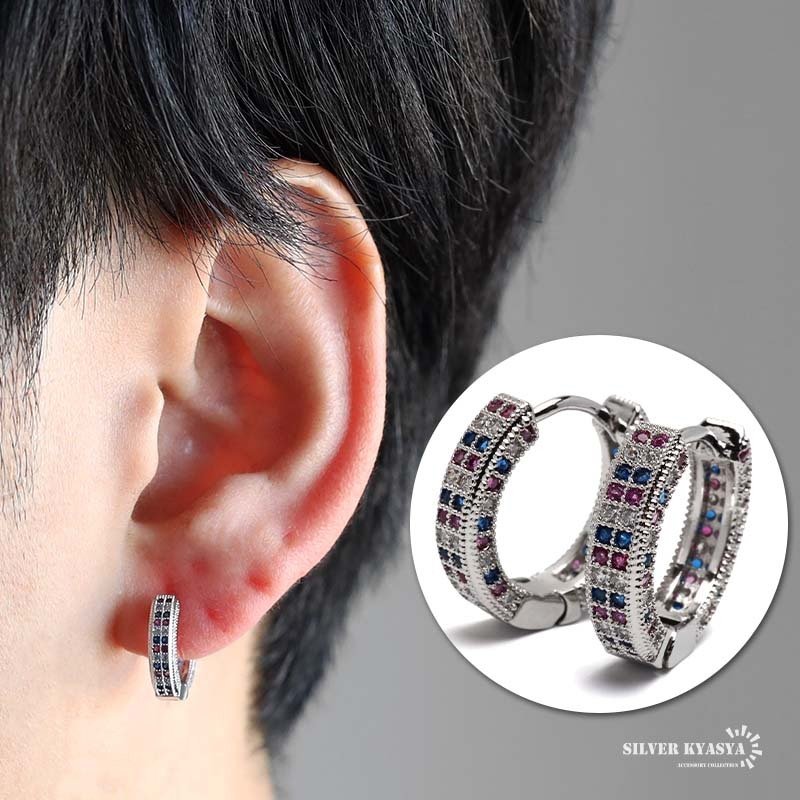 フープピアス ストーンピアス マルチカラー カラフル シルバー