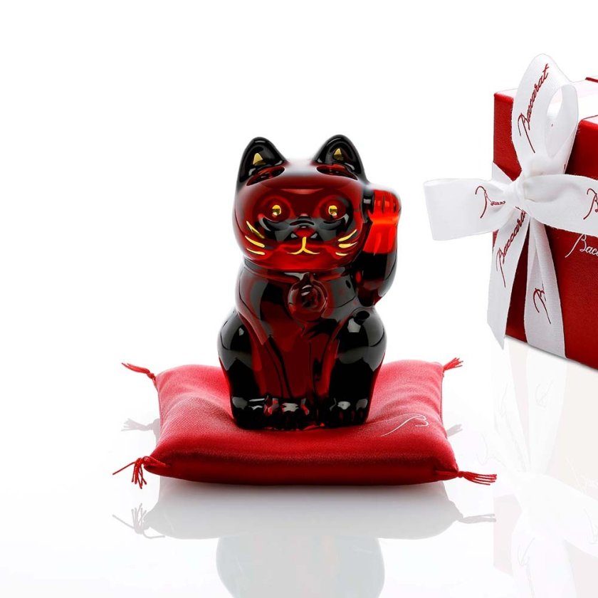 Baccarat バカラ まねき猫 レッド 10cm 座布団付き 名入れ彫刻代込み